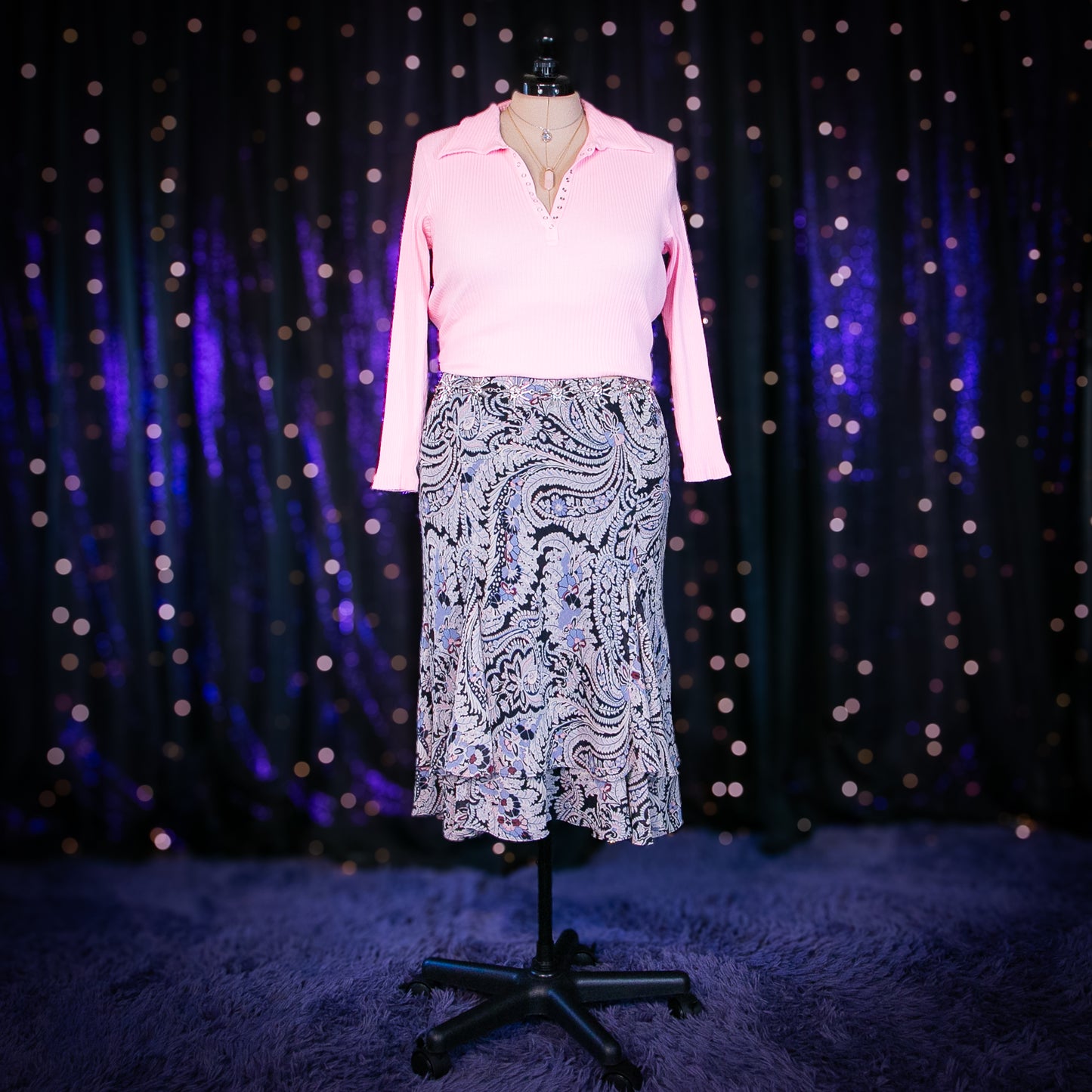 navy paisley skirt