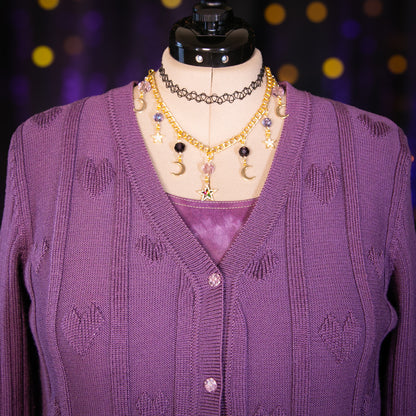 lilac hearts cardigan sweater