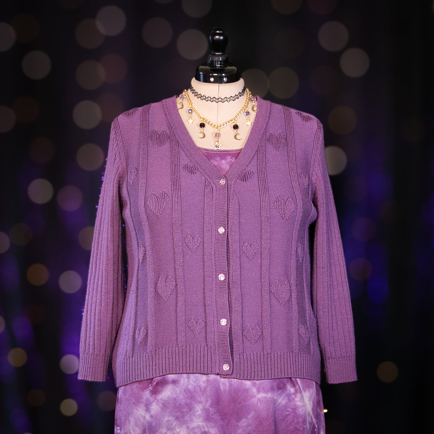 lilac hearts cardigan sweater