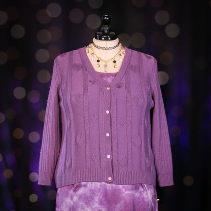 lilac hearts cardigan sweater