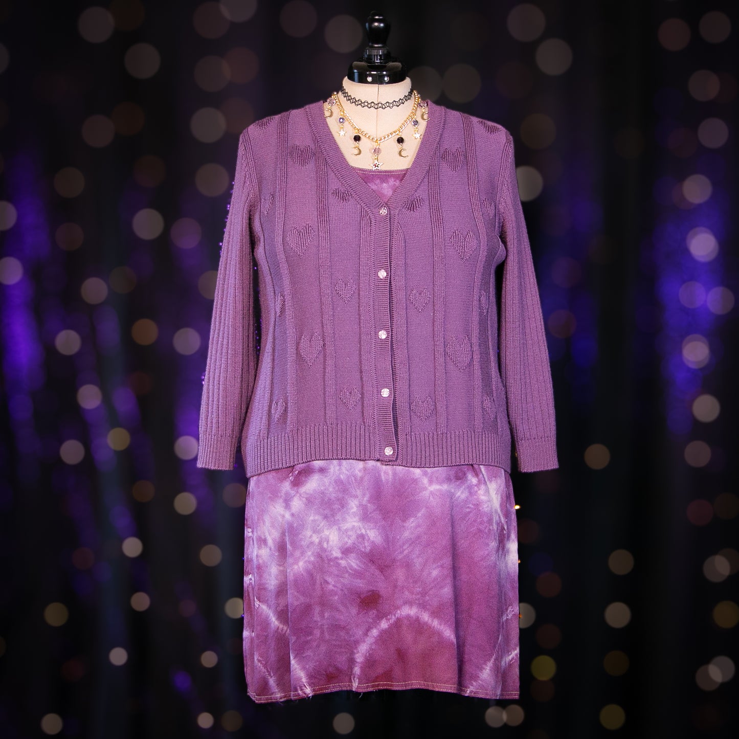 lilac hearts cardigan sweater