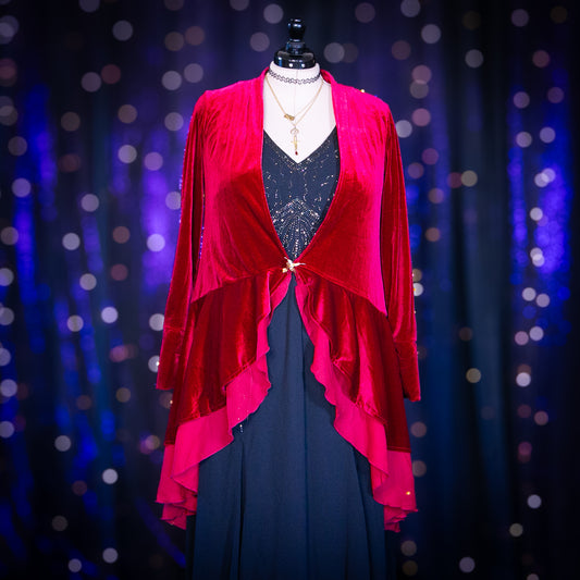red velvet duster jacket