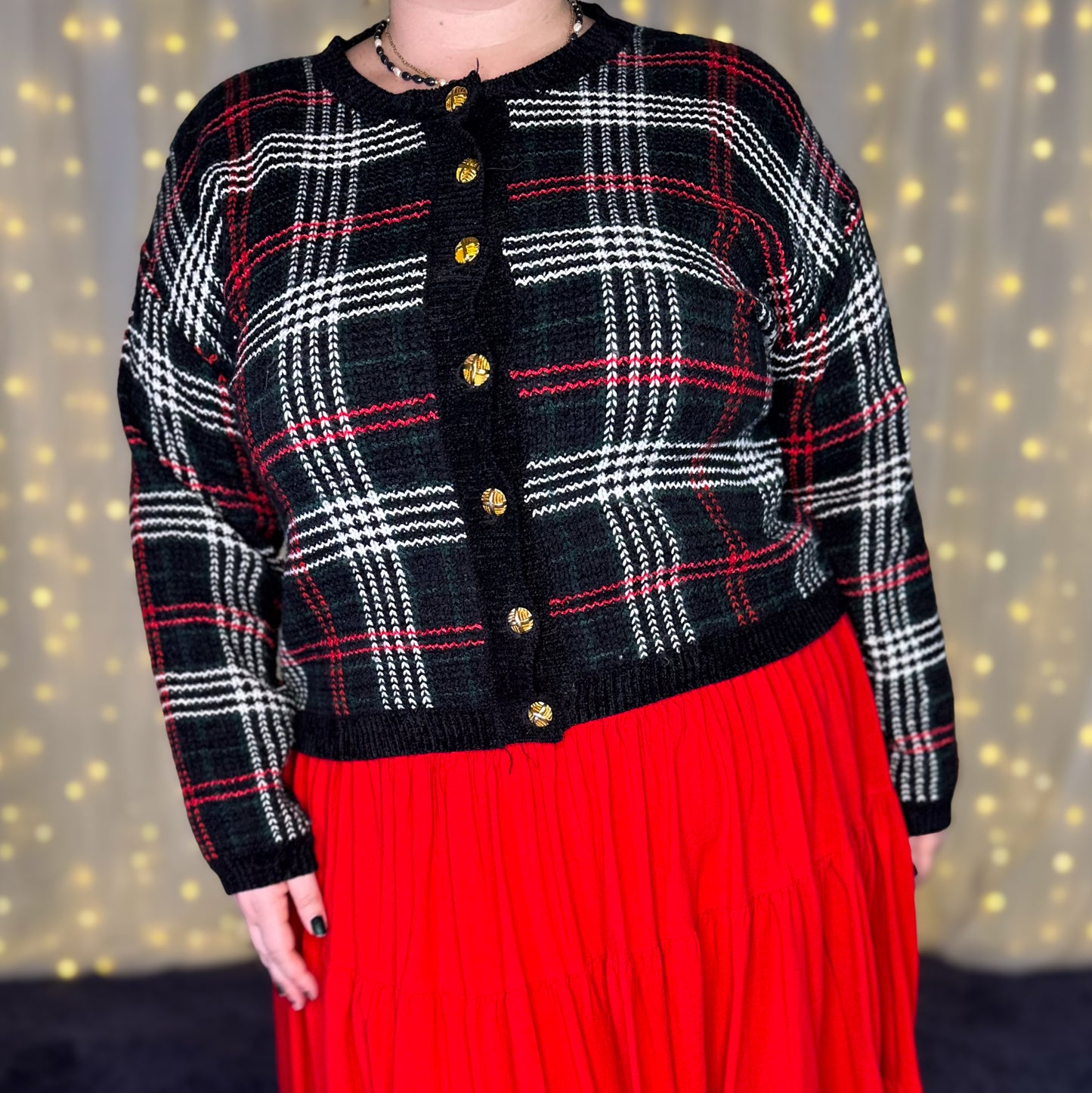 plaid santa cardigan sweater