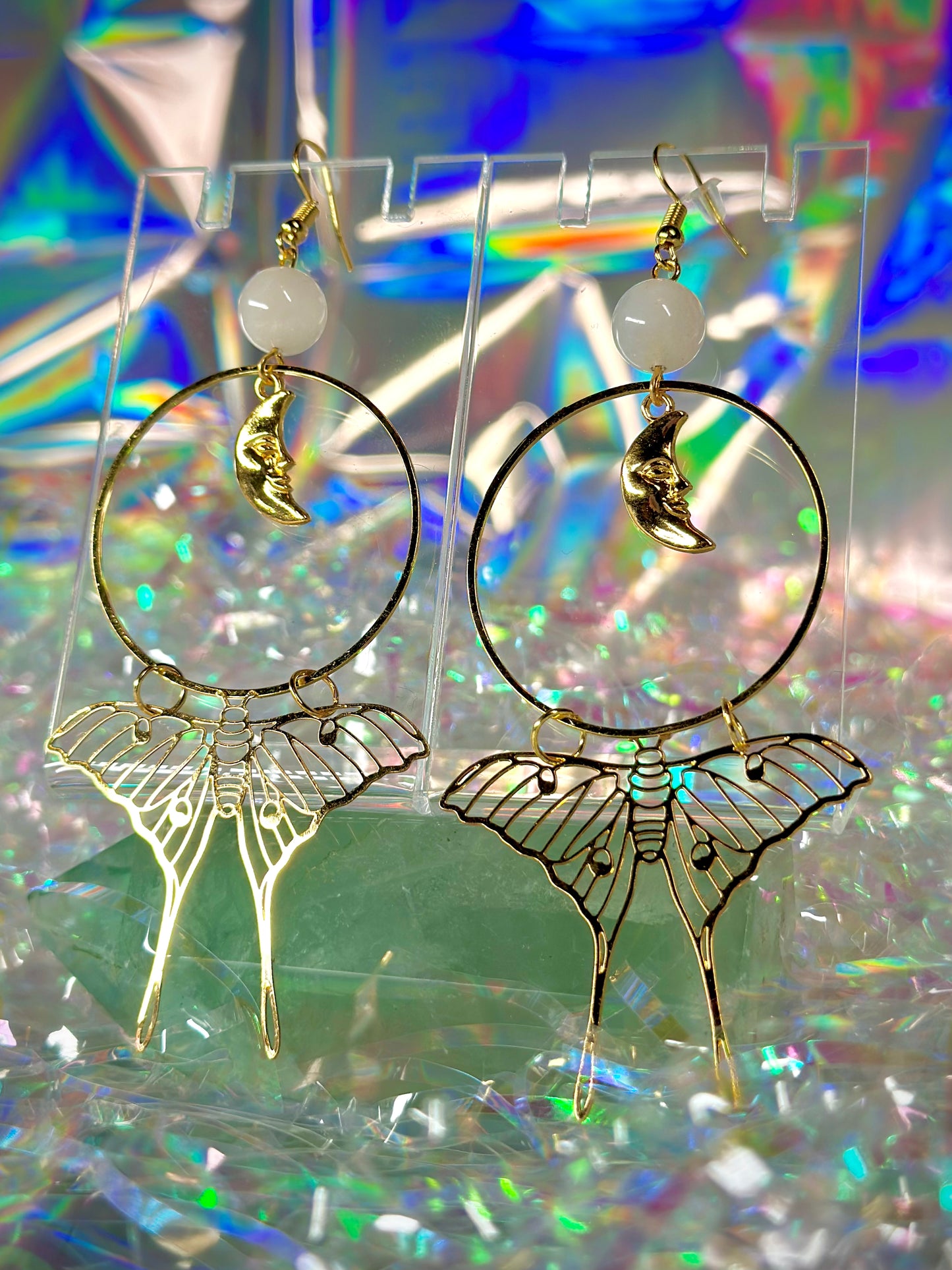 Nightfall Moonstone Moth Earrings